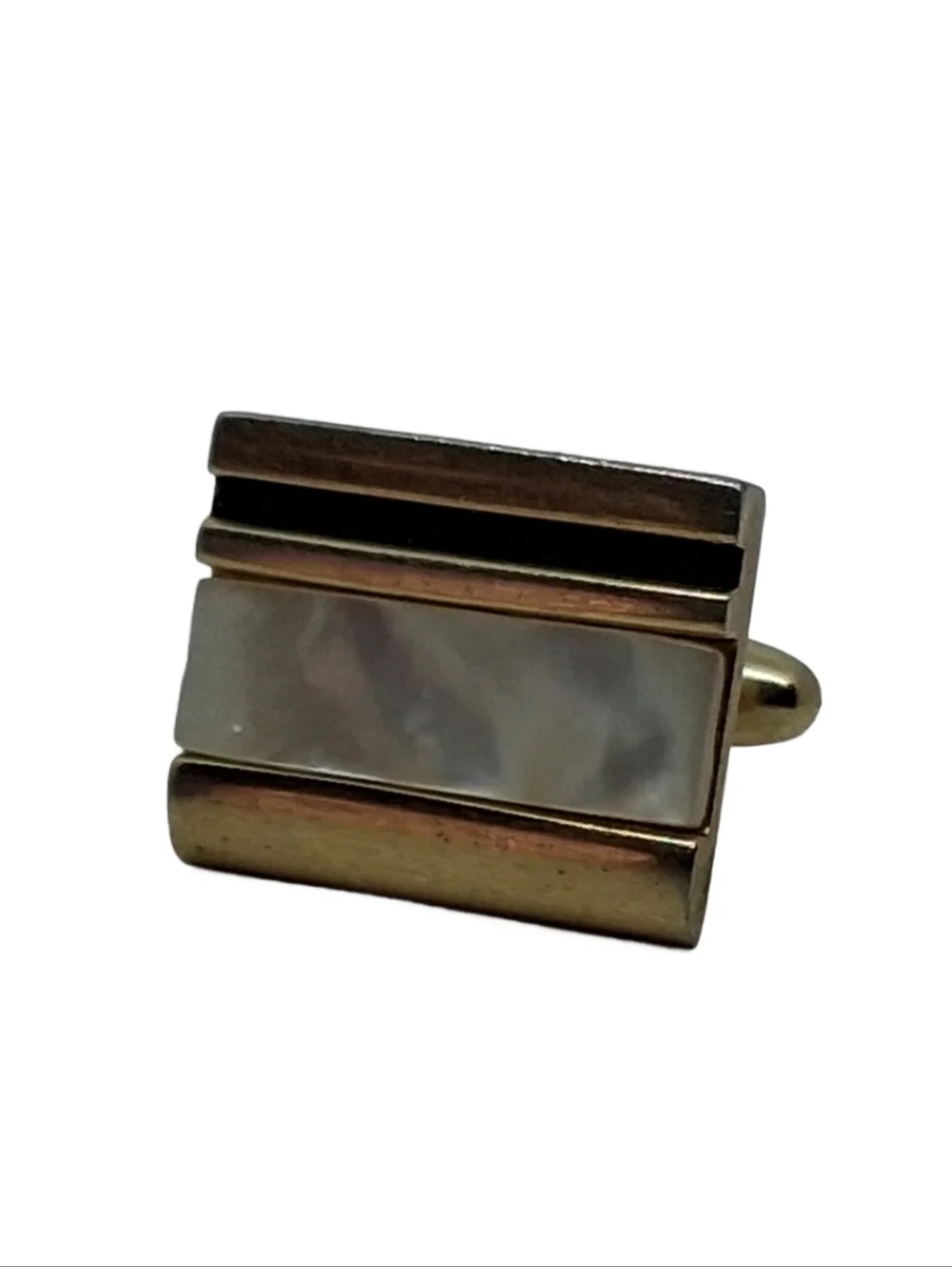 Vintage Mid-Century Gold Tone Mother of Pearl & Onyx Inlay Cufflinks